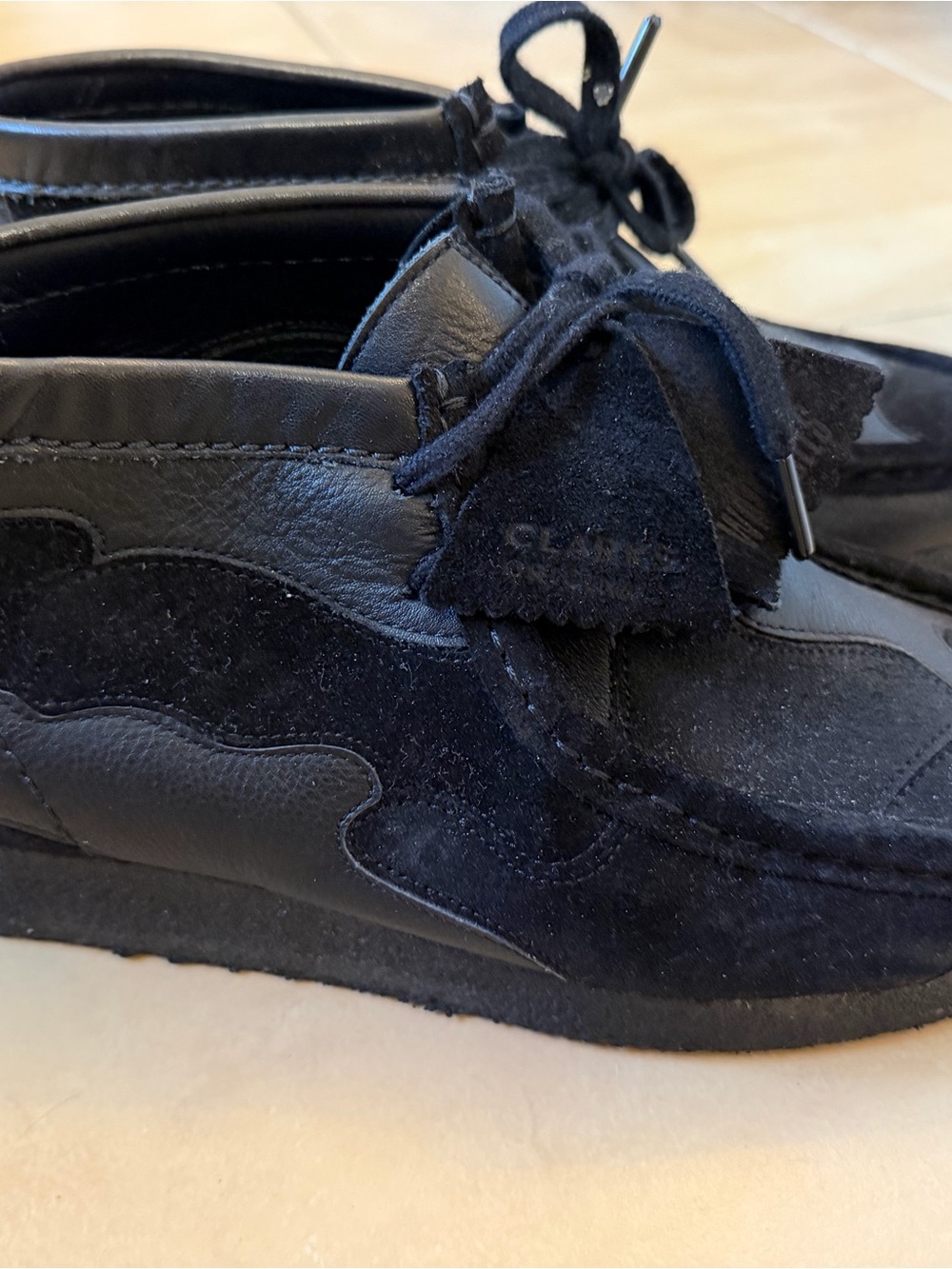 Clarks Black Suede & Leather patch wallabees
